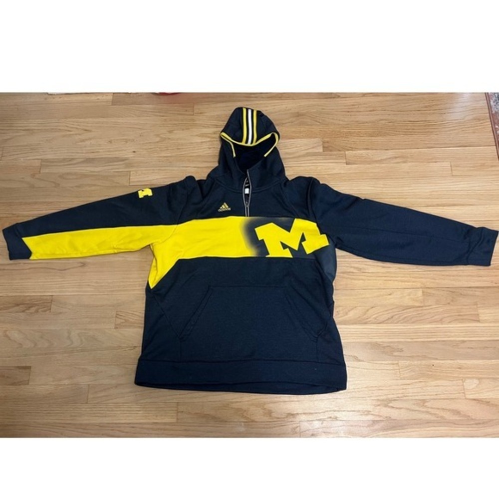 Adidas Michigan Wolverines Quarter Zip Hoodie Mens S Navy‎ Yellow Athletic